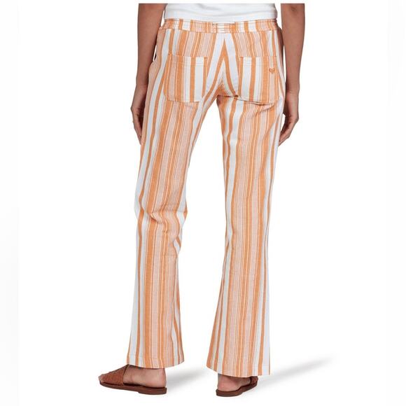 NWT Roxy Oceanside Flare Leg Pants Linen Blend Striped Pockets Juniors Large - Picture 2 of 4